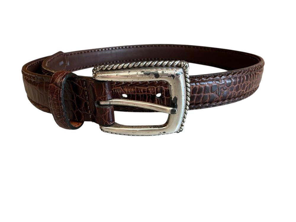 Vintage Talbots Croc Embossed Western Leather Belt Brown M